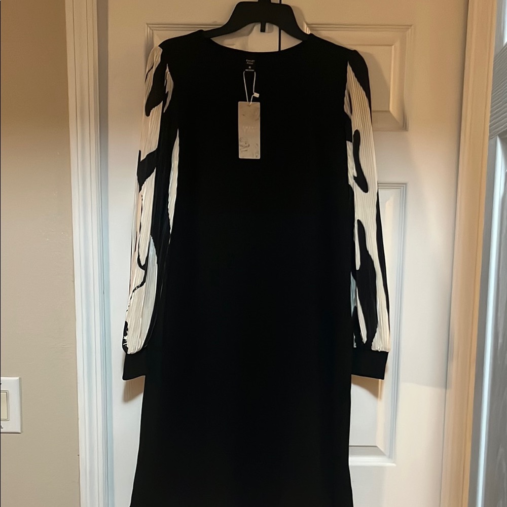 Topshop Black and White Sheath Dress with Bishop Sleeves